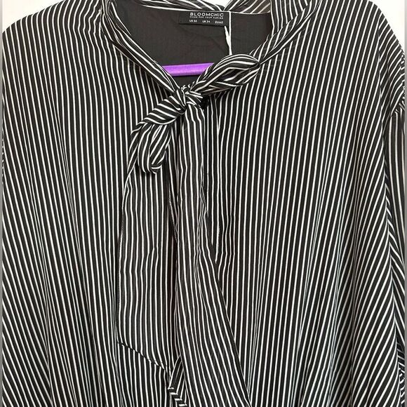 Bloomchic Striped Knot Neck Midi Dress Black - Picture 4 of 8